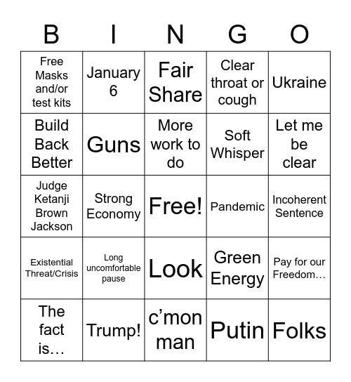 Biden Bingo - State of the Union Edition Bingo Card