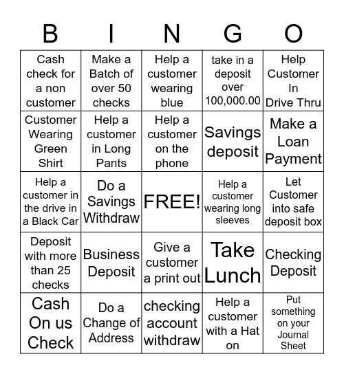 Customer Bingo Card