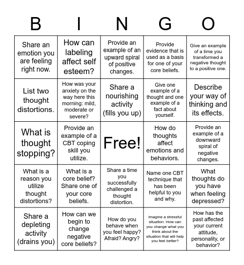 CBT Bingo Card