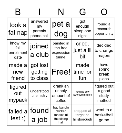 First Semester Bingo! Bingo Card