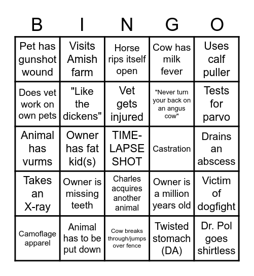 Dr. Pol Bingo Card