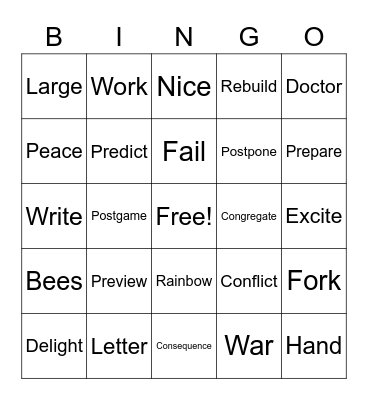 Analogy/Prefix BINGO Card
