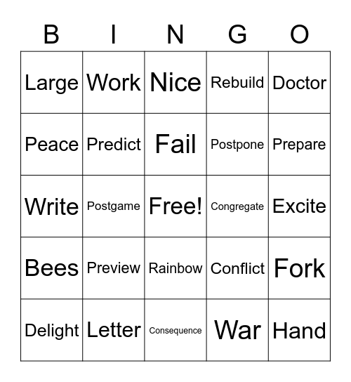 Analogy/Prefix BINGO Card