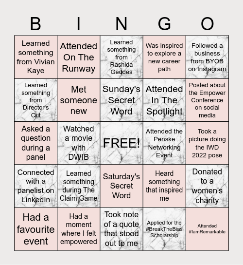 DWIB EMPOWER BINGO Card