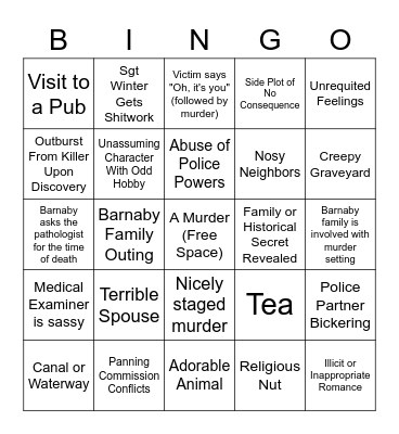 Midsomer Murders Bingo Card