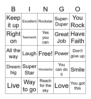 Uplifting Words Bingo Card