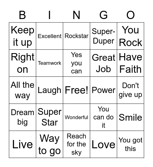 Uplifting Words Bingo Card