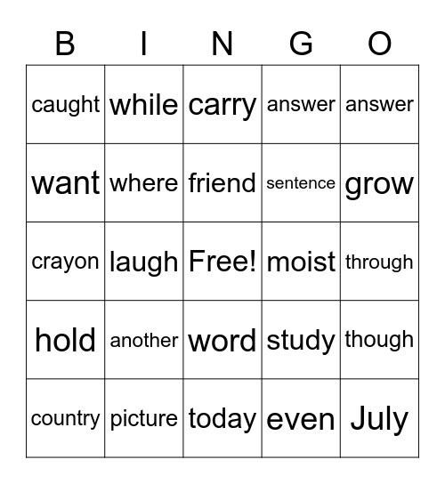 Untitled Bingo Card