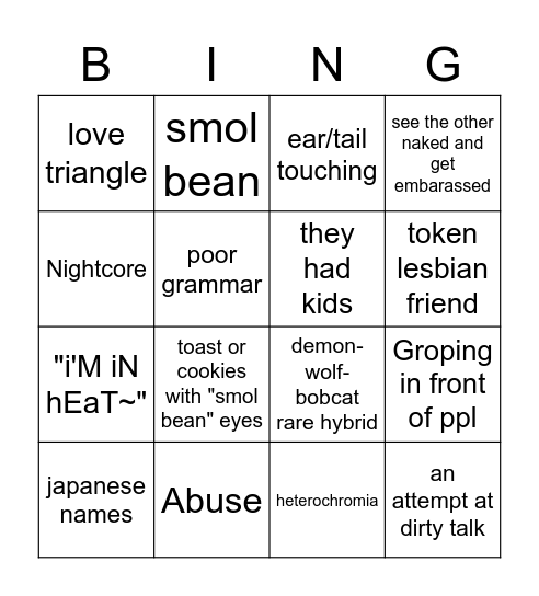 Unholy nonsense Bingo Card