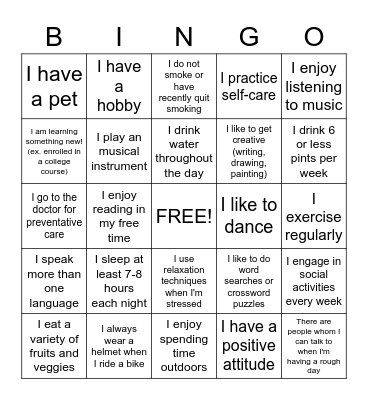 Brain Health Bingo Card