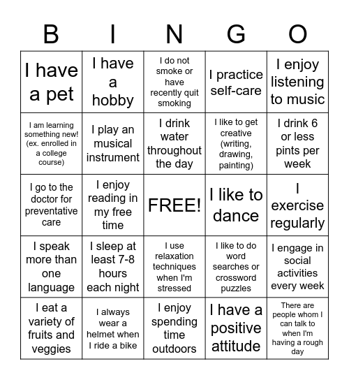 Brain Health Bingo Card