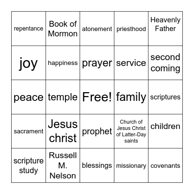 General Conference Bingo Card