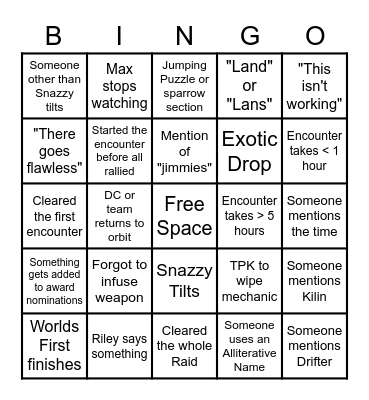 Just a Real Bad Time Bingo Card