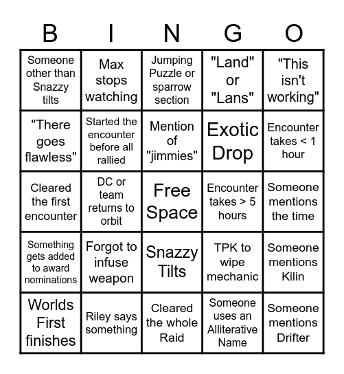 Just a Real Bad Time Bingo Card