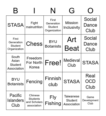Club Booth's Bingo Card
