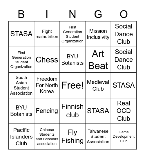 Club Booth's Bingo Card