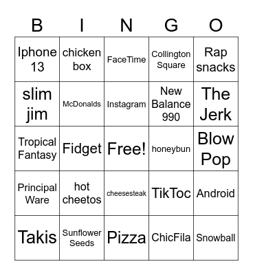 Snack foods and music Bingo Card