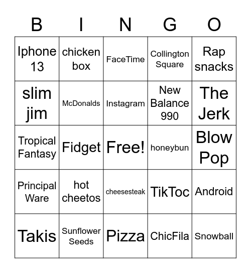 Snack foods and music Bingo Card