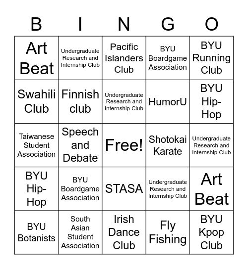 Club Booth's Bingo Card