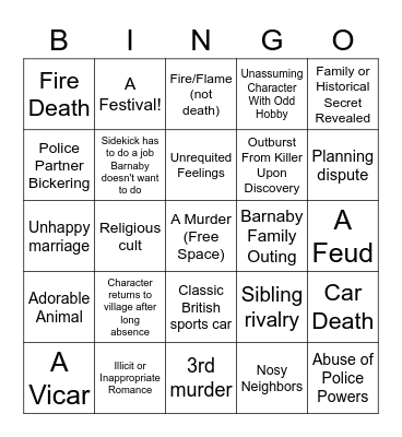 Midsomer Murders Bingo Card
