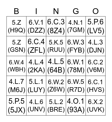 Life Science Bingo Card