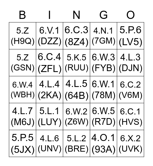 Life Science Bingo Card