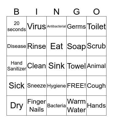 Hand Washing Bingo Card