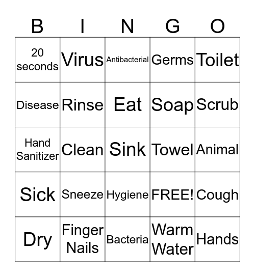 Hand Washing Bingo Card