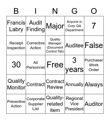 Mechanical Services Bingo Card