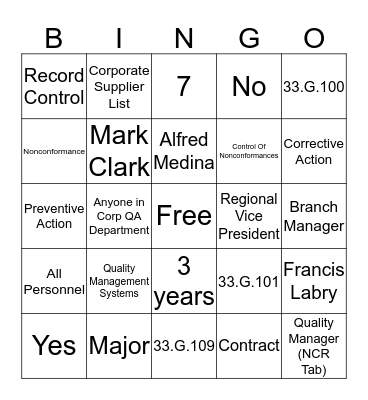 Mechanical Services Bingo Card