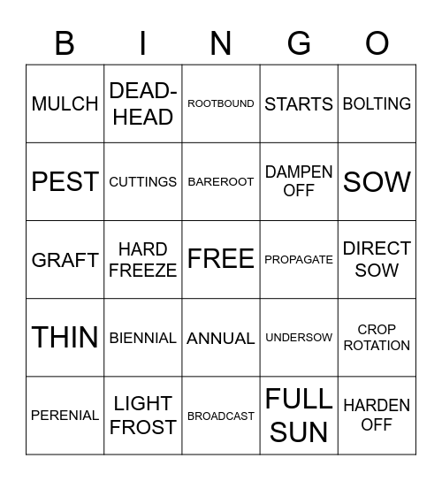 GARDENING VOCAB Bingo Card