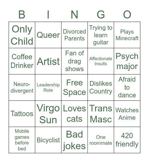 Parker's Bingo Card