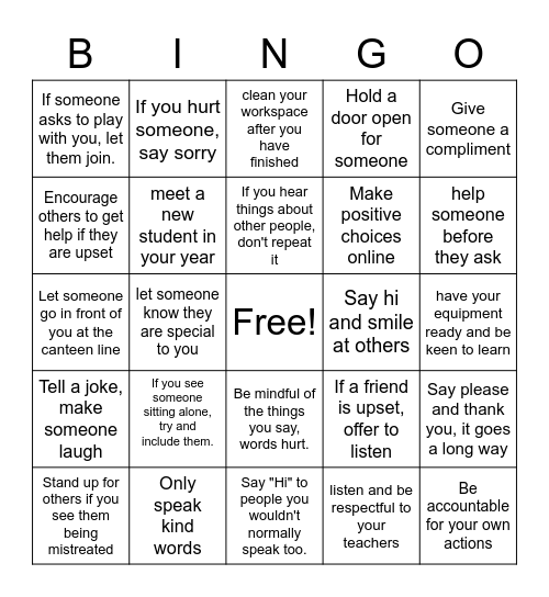 Kindness Culture, It Starts With You Bingo Card