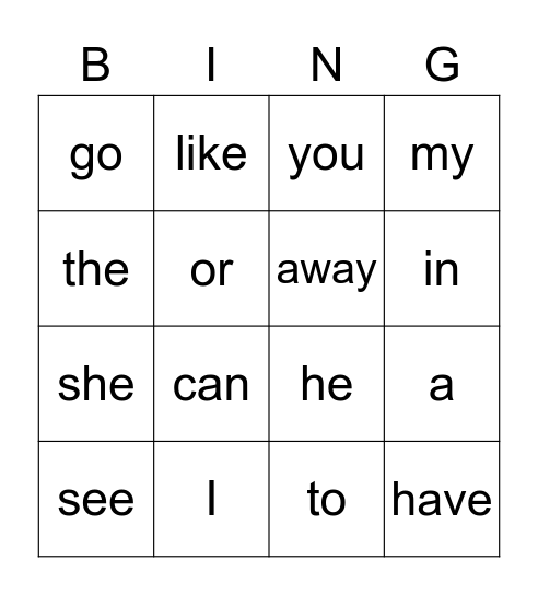Sight Word Bingo 1 Bingo Card