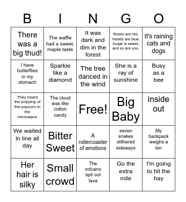 Oxymoron, Idiom, Imagery & Rhyme Scheme Bingo Card