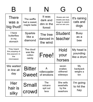 Oxymoron, Idiom, Imagery & Rhyme Scheme Bingo Card