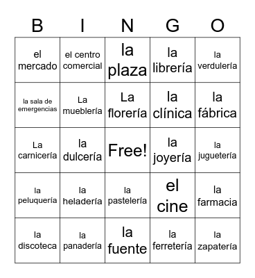Lugares Bingo Card