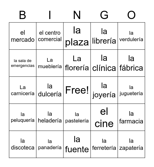 Lugares Bingo Card