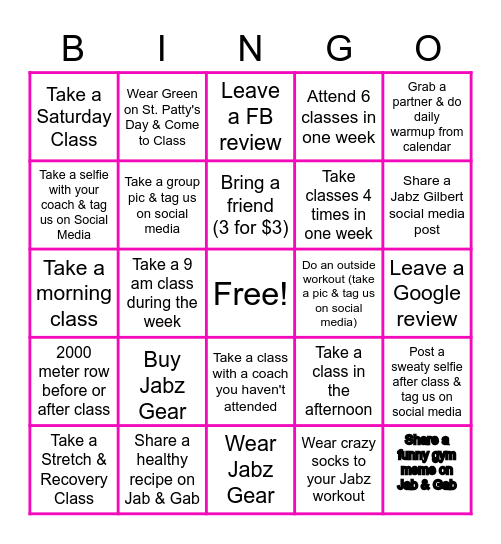 Jabz Gilbert's March Madness Bingo Card