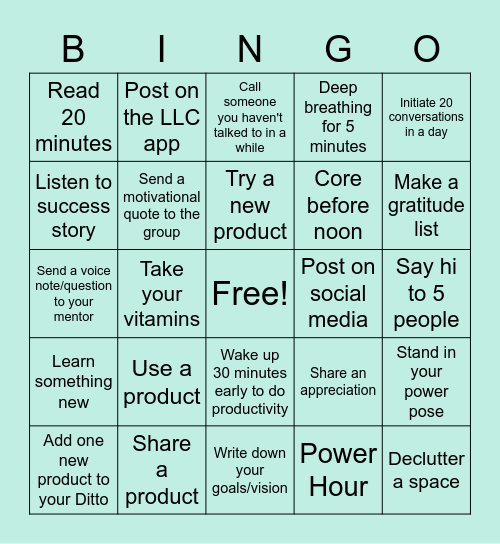 Productivity Team Bingo for the Week Bingo Card