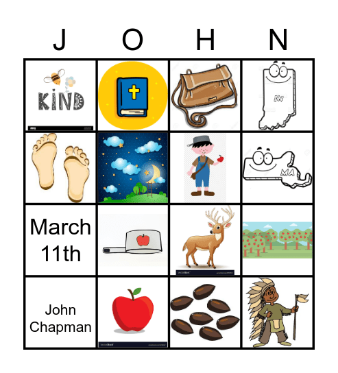 Johnny Appleseed Bingo Card