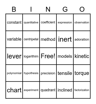 Vocabulary Bingo Card