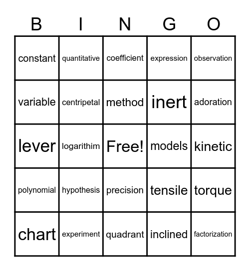 Vocabulary Bingo Card