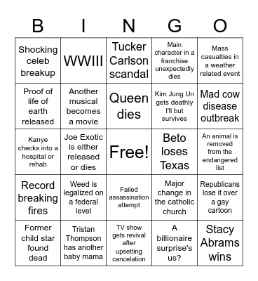 2022 Predictions Bingo Card