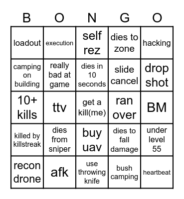 Warzone bingo Card