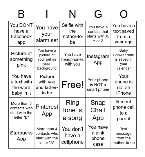 What's In Your Phone? Bingo Card