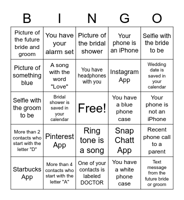 What's In Your Phone? Bingo Card