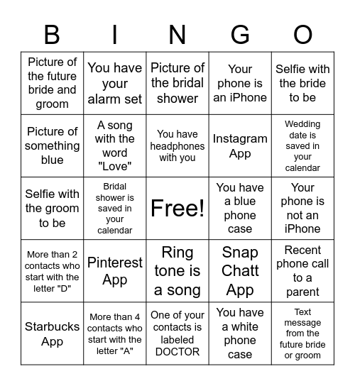 What's In Your Phone? Bingo Card