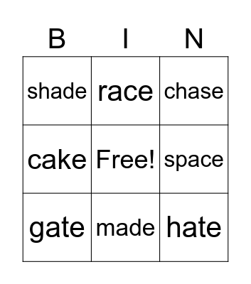 a- e words Bingo Card