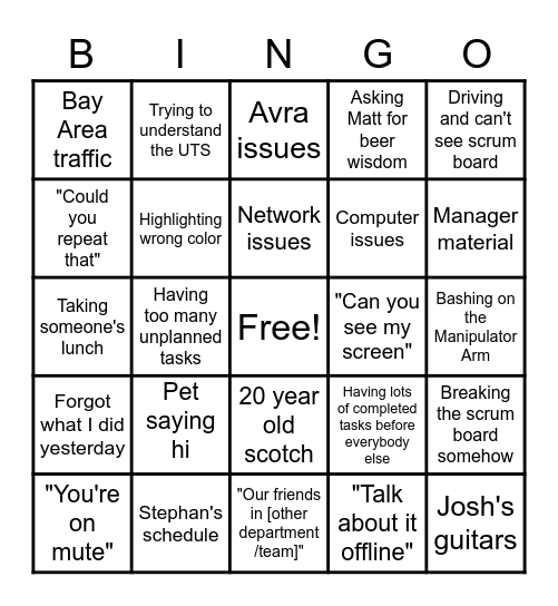 Systems Scrum 03-22 Bingo Card